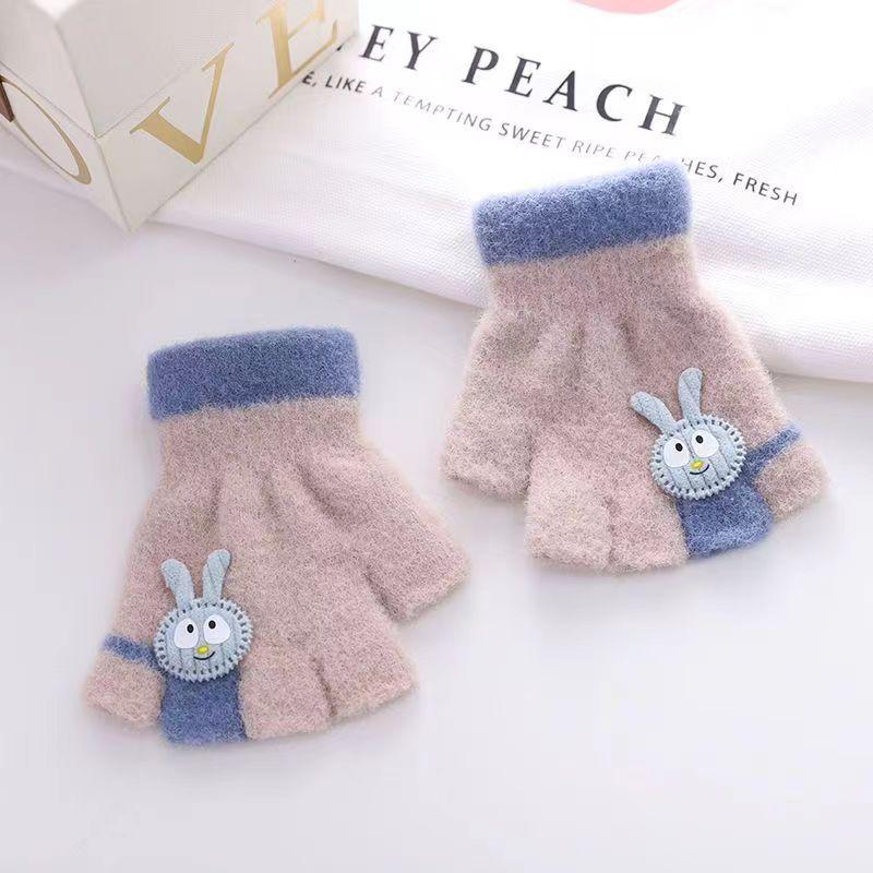 Half Finger Children's Gloves Winter Baby Warm and Cold Gloves Five Finger Cute Student Gloves Children's Gloves