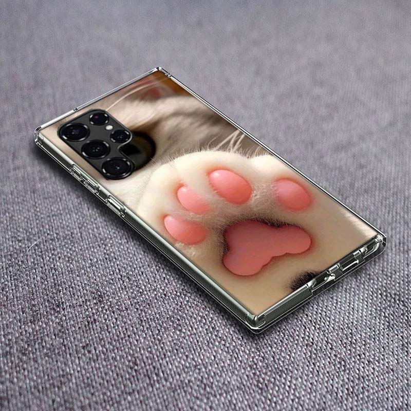 

Pink Cat Hand Phone Case For Samsung Galaxy S24 S23 S21 S20 FE S22 S26 Ultra S25 Edge S10 Plus Cover Clear TPU Capa Shell Coque Samsung S20 FE