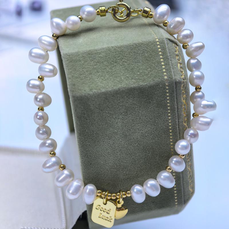 Elegant Freshwater Pearl Bracelet with Heart Rice Design
