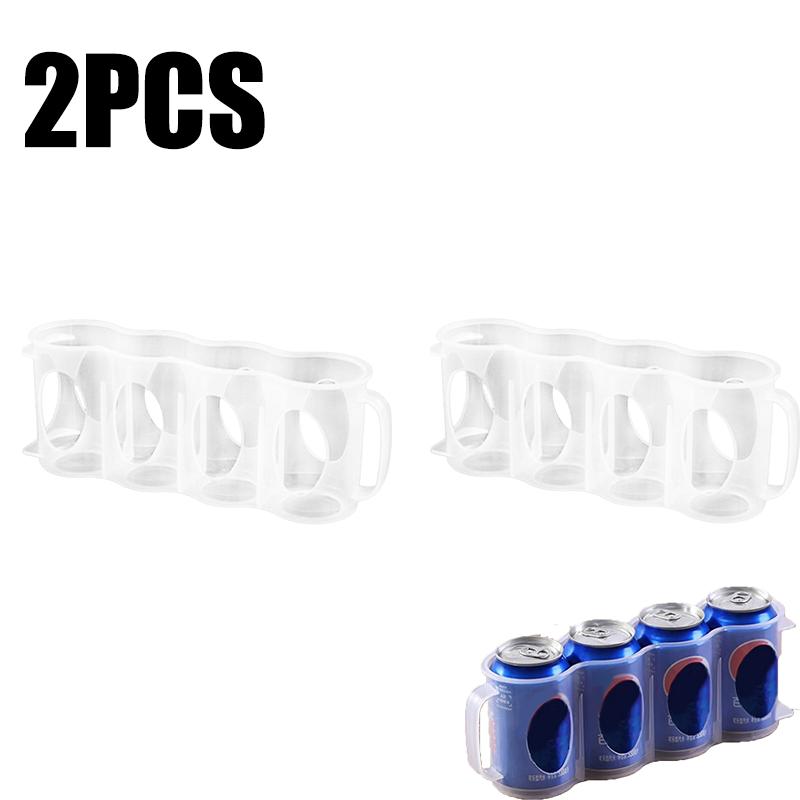 Transparent Refrigerator Can Organizer 4 Grids Beverage Storage Box with Handle Beer Soda Can Rack Stackable Fridge Storage