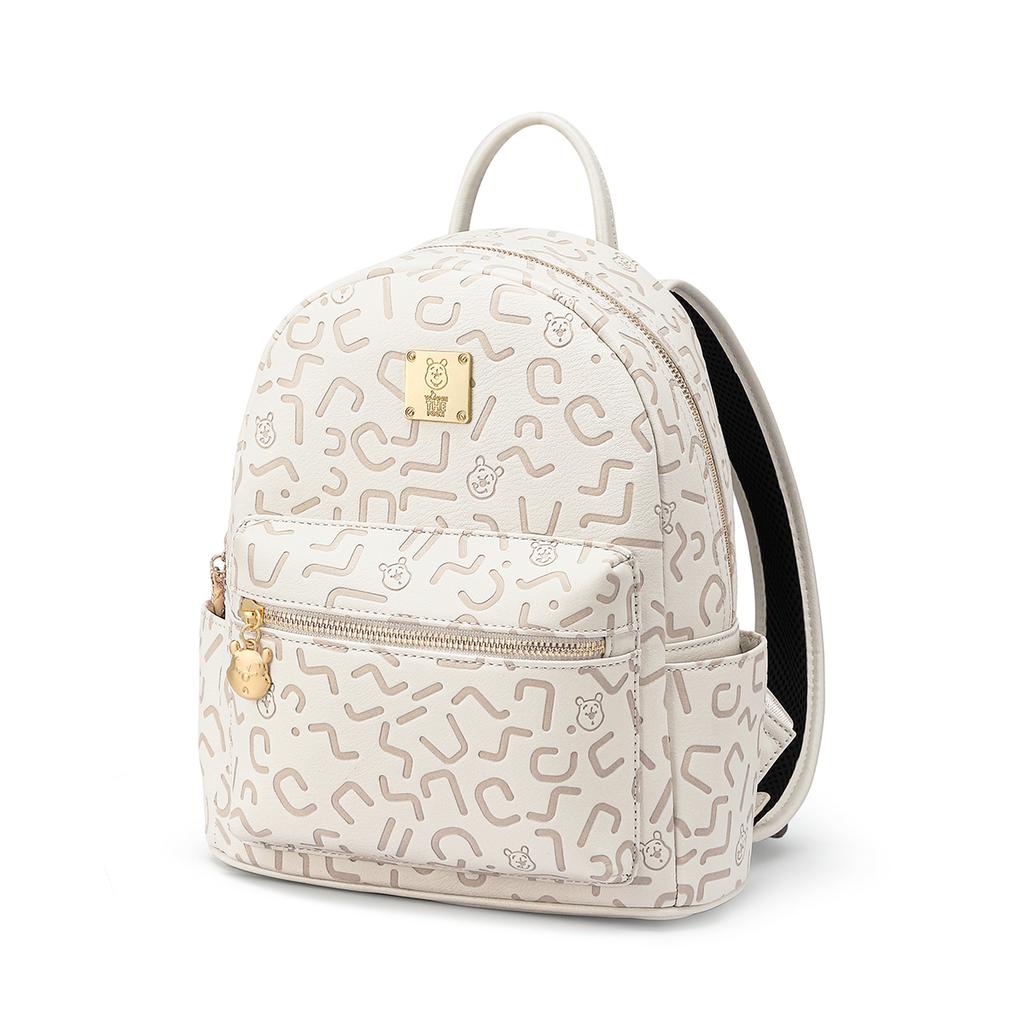 Disney Winnie The Pooh Vintage Fashion Exclusive Metal Nameplate Embossed Backpack Women Backpack Pink Beige DHF51742-C1