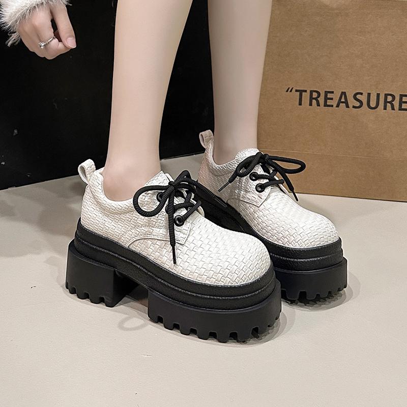 Fashion Designer New Autumn Women Weave Leather Sneakers Pumps 9CM High Platform Casual Shoes Thick Sole Walking Shoes Zapatos Mujer