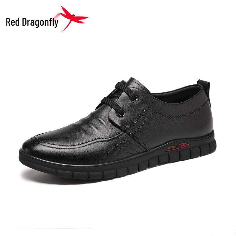 Red Dragonfly Men s Casual Leather Flat Sole Shoes - Genuine Cowhide for Autumn/Winter 44 чёрный