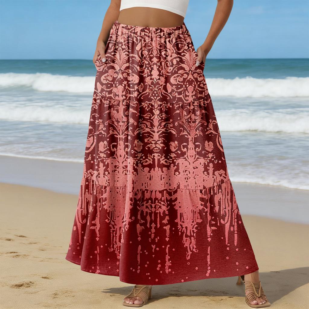 Women's Casual High Waist Drawstring A-line Skirt Color Skirt With Pockets