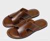 Men's Genuine Leather Cross Strap Slip-on Slippers, Size 46-47, Non-slip Outdoor Beach Flip Flops