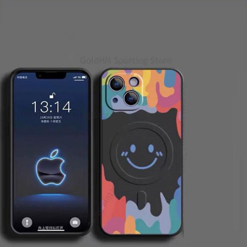 

Для Magsafe Силиконовый Мягкий Чехол для Телефона Для iPhone 17 Pro Max 16e Граффити Улыбка Magsafing Чехол Для Apple 15 13 16 Pro Max 14 Plus Магнитный Fundas Чехол For iPhone 17 чёрный