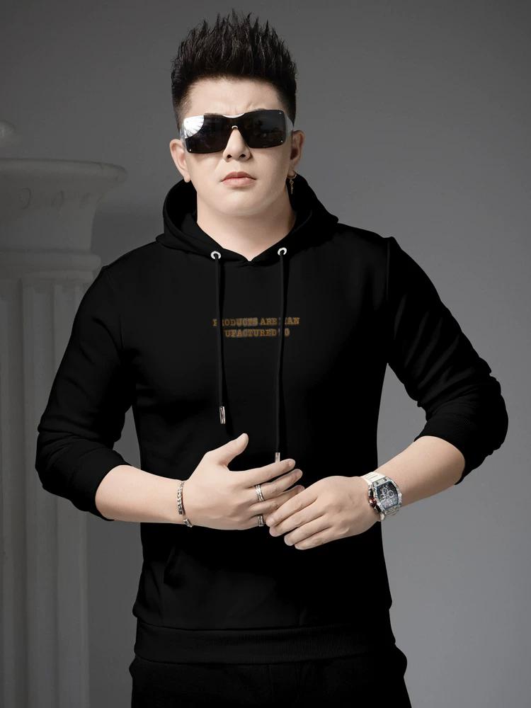 Ozhouzhan 2025 Autumn Casual All-matching Top Hoodie Men s Trendy Letters Print Hood Long sleeve Hoodie Men 2XL чёрный