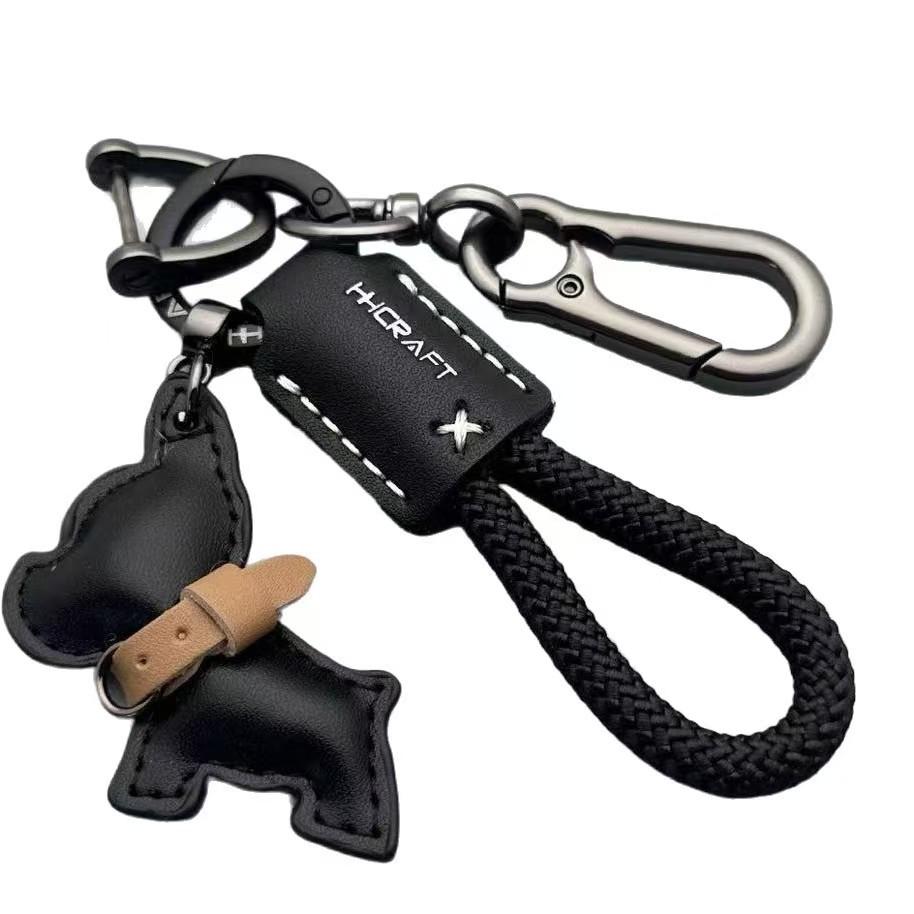 French Bulldog Real Leather Puppy Keychain with Apple Pendant - Wedding Toss Gift