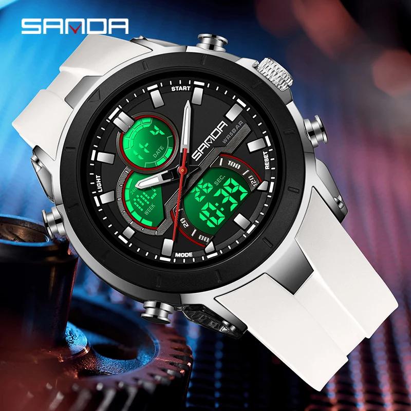 SANDA G Style Men Sport Watch Luxury Waterproof Chronograph Quartz Wristwatches LED Analog Digital Date Week Multifunction Clock