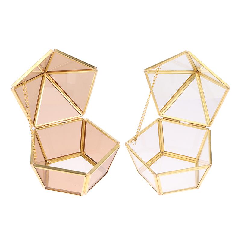 1pc Transparent Glass Ring Box Wedding Ring Box Geometric Clear Glass Jewelry Box Jewelry Organizer Holder Tabletop Container