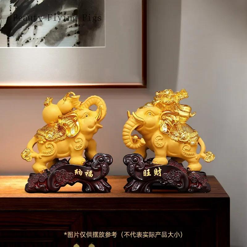 1 STÜCK Chinesisches kreatives Harz Sand Gold Elefant Ornament Home Wohnzimmer Rezeption Foyer Umzugsgeschenk