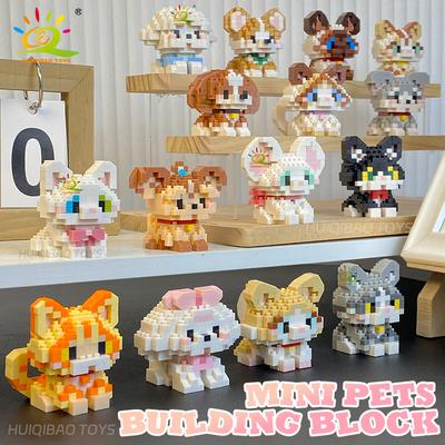HUIQIBAO MINI Niedliches Haustier Hund Katze Mikro Baustein Modell Set Kinder Stadt Cartoon Tier Diamant Steine Lernspielzeug für Erwachsene