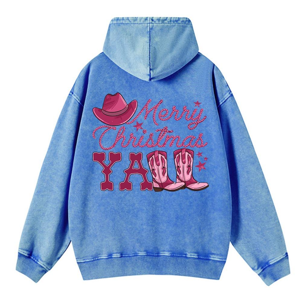 Oversized Womans Washed Hoodie Merry Christmas Boots Print Pullover Comfortable Warm Cotton Sweatshirts Casual Couple