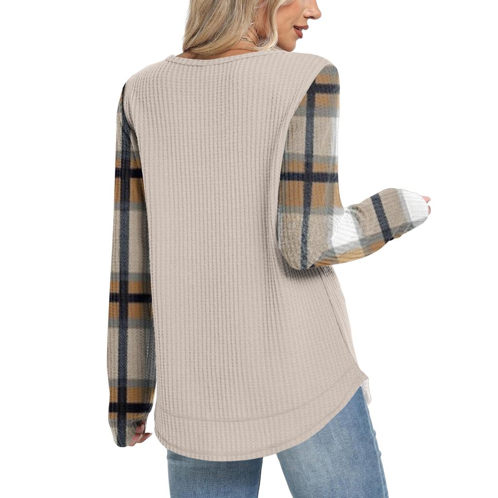 Women's Plaid Print Round Neck Long Sleeve Casual Loose Top