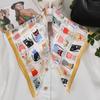 [BYSIFA] Blue Yellow Women Fashion Plaid Pattern 100% Silk Scarf Small Square Scarves Elegant Floral Ladies Hair Accessories