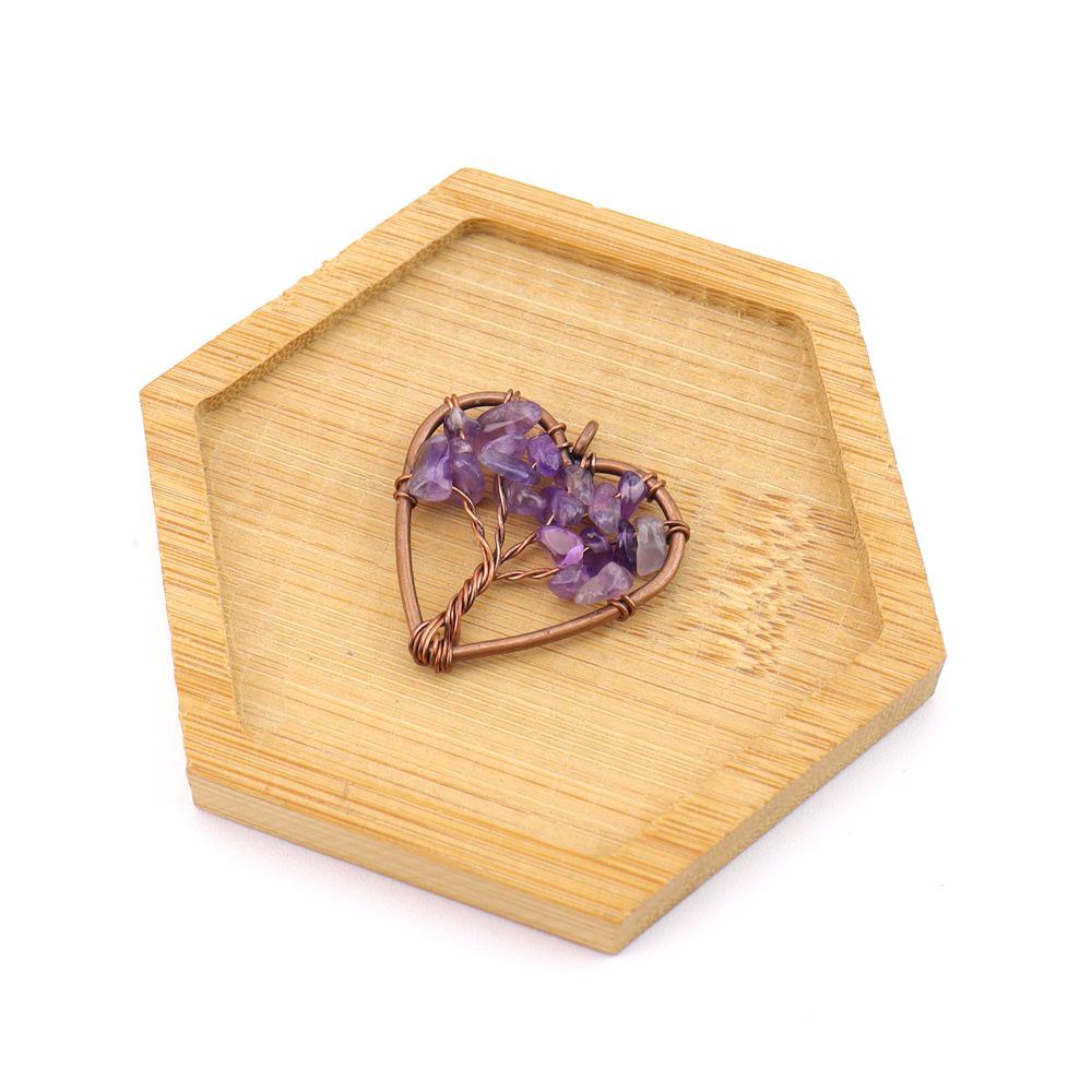 Seven-Color Natural Crystal Tree of Life Heart Pendant Necklace N743