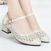 Mesh sandals hollow breathable single shoes 2025 summer new low-heeled dancing women's shoes fashion mother thick-heeled sandals