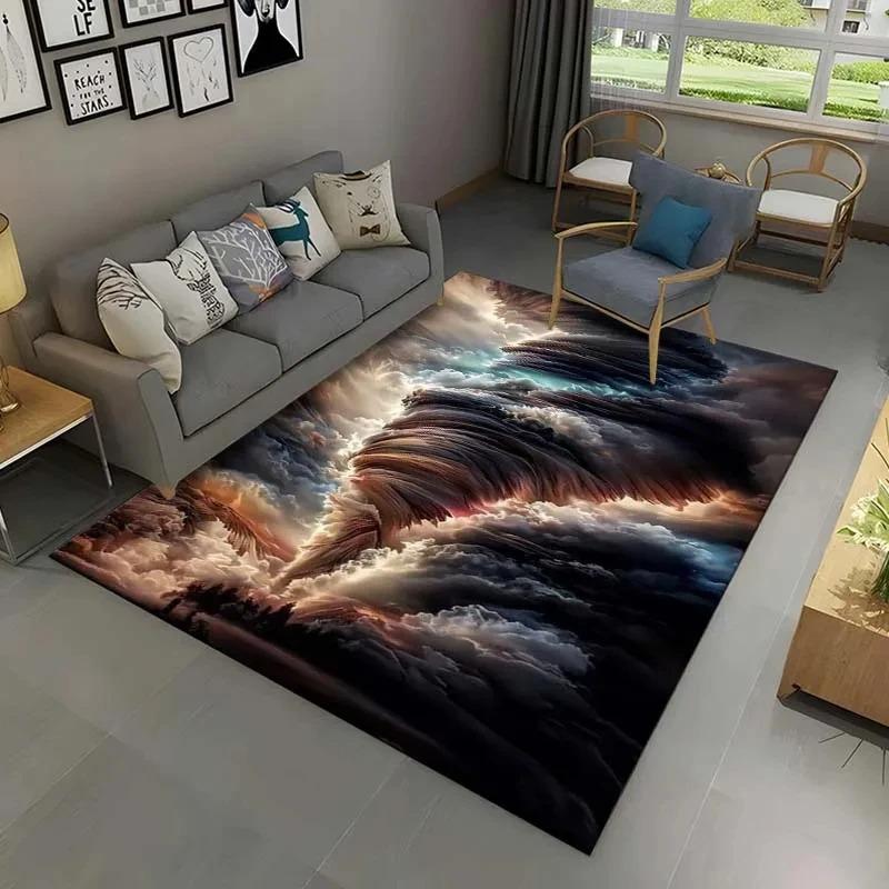 Rainbow Purple Fantasy Cloudscape Rug, Vibrant Art Style Home Decor Carpet for Living Area with Intense Sky Charm