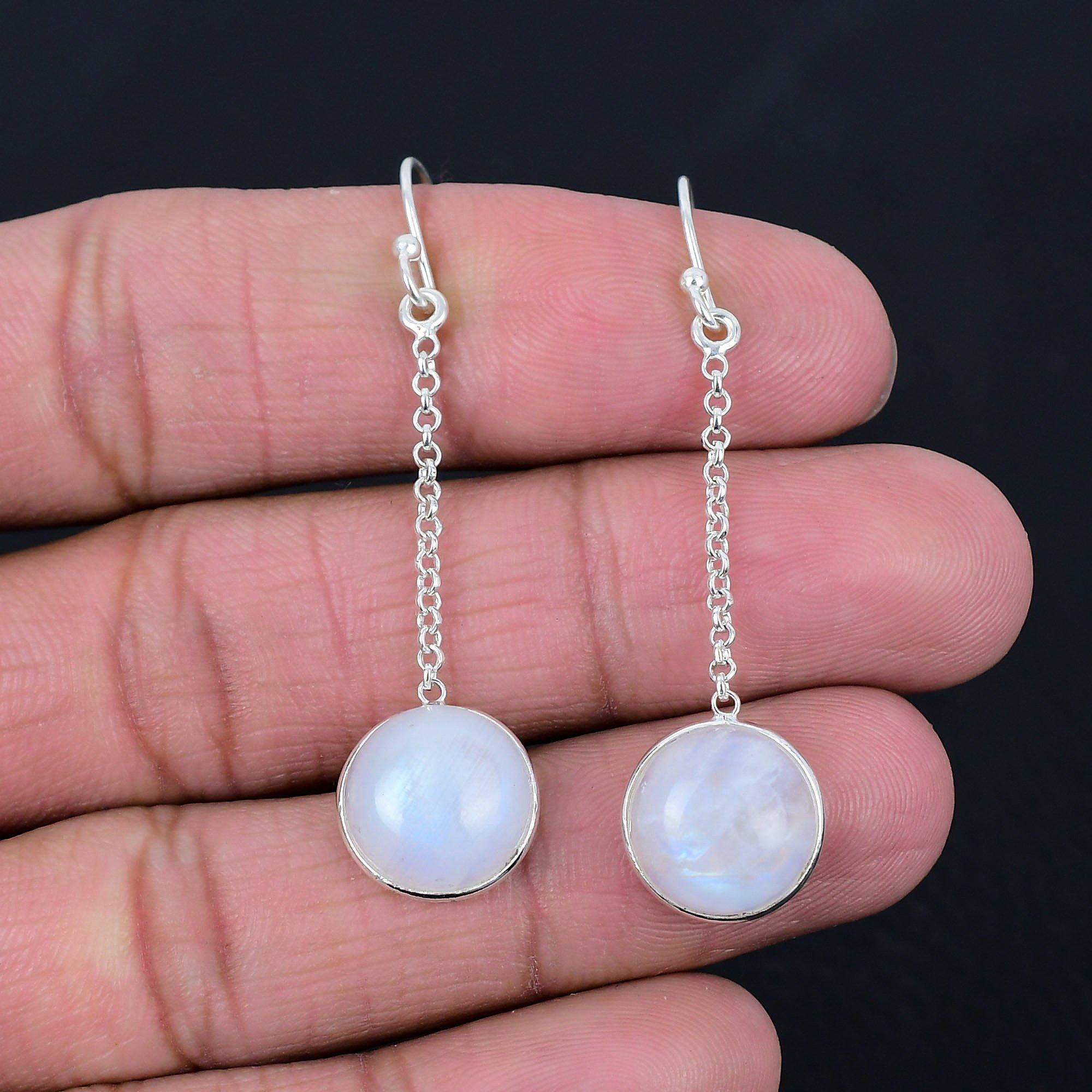 

Серьги с радужным лунным камнем, однотонные серьги из стерлингового серебра 925 пробы, ювелирные изделия ручной работы, подарок для женщин и девочек E-2126