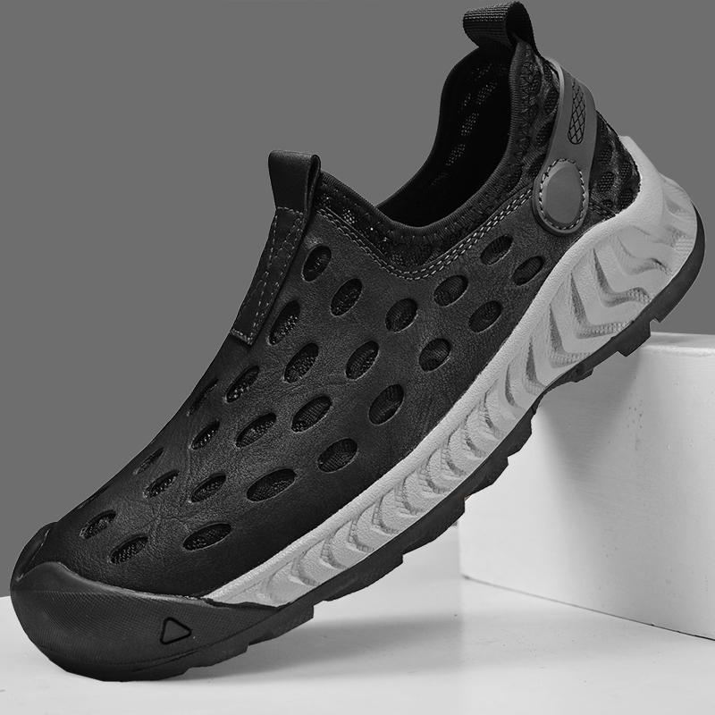 FashionBreathable Simple Leather Men Shoes Summer Slip on Loafers Hollow Out Man Casual Leather Flats Hot Sale Driving Shoes Moccasins