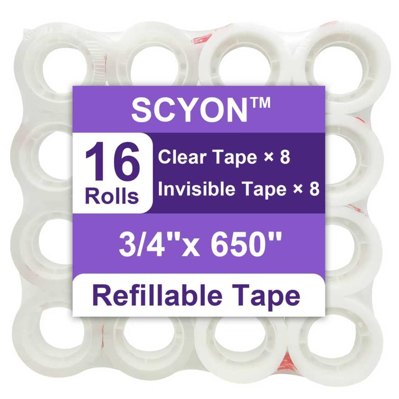 SCYON Invisible Tape and Clear Tape, 16 Rolls (8 Invisible Tape, 8 Clear Tape), School Supplies, Office Supplies, Back to School and Classroom