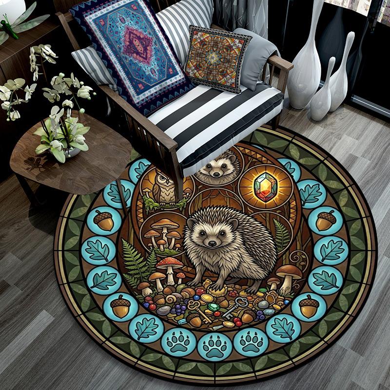 Forest Wildlife Glass Round Area Rug Under Office Chairs Bedroom Living Room Home Decor