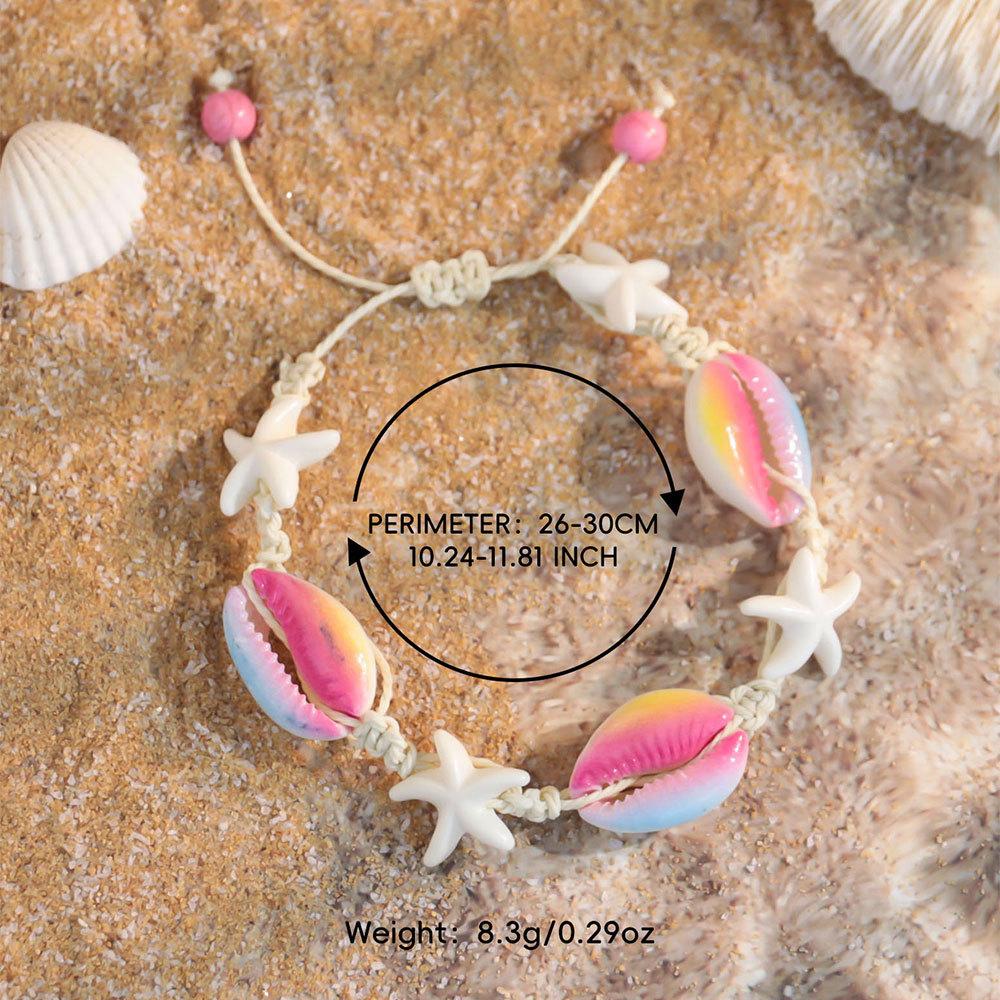 1011 Ocean Resort Wind Starfish Shell Bracelet, Daisy Rainbow Print Hand Rope Tide