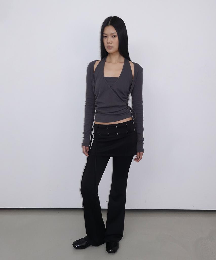 Saendeulig Layered Halter Wrap Long Sleeve_Charcoal