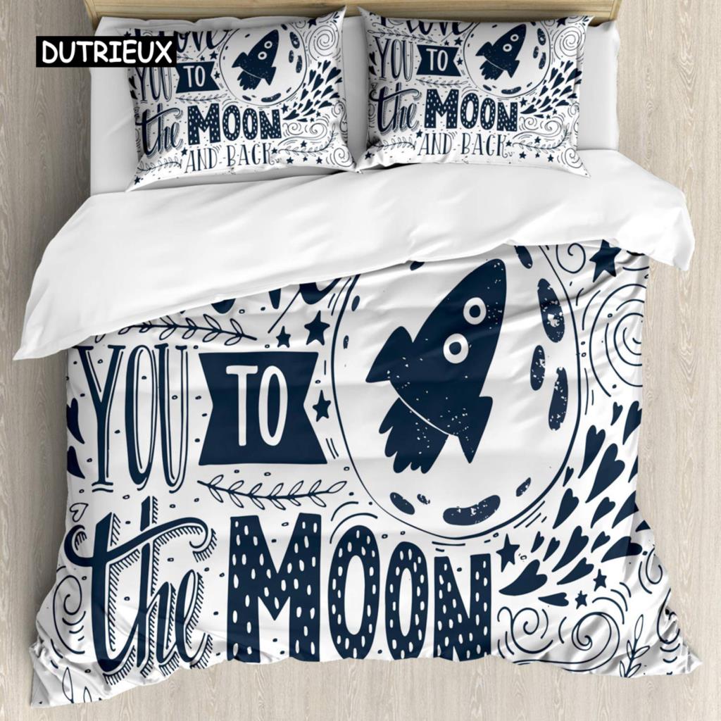 

Пододеяльник с надписью «Я люблю тебя до Луны и обратно» и рисунком от руки со звездами, комплект постельного белья из полиэстера размера «king size» EU single(135x200cm)