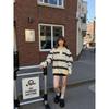 London Diary American Retro Idle Style Stripes Color Collision Design Early Autumn Polo Collar Long Sleeves Sweater Knitwear