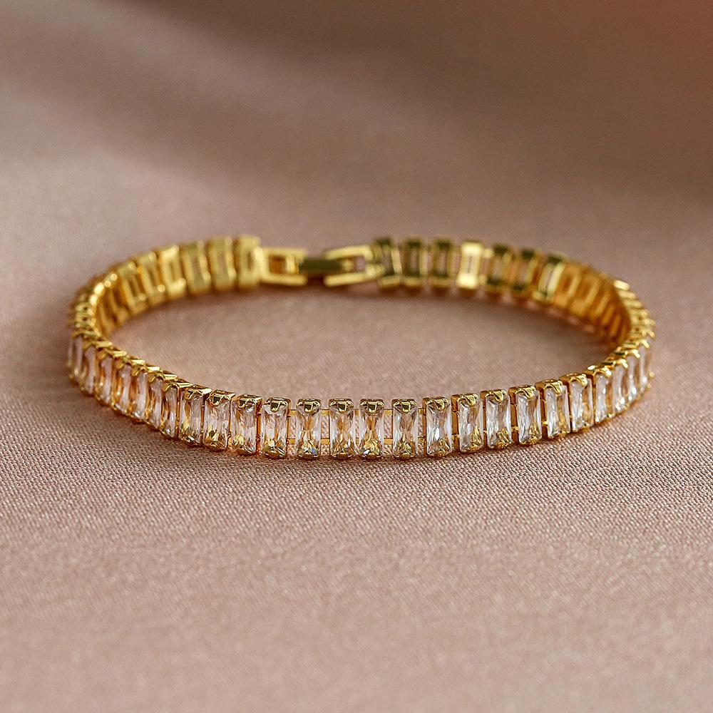 Minimalist Light Luxury Copper Bracelet with Zircon, 0.7mm Diamond Design - Versatile Fashion Jewelry