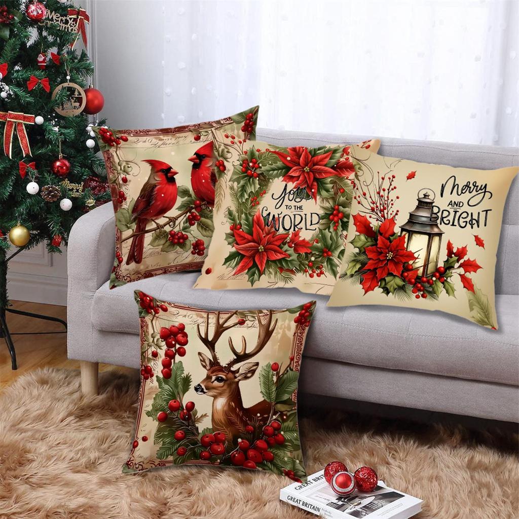 Christmas Pillow Covers 18x18 Inch Linen Linen Couch Cushion Holiday Pillow Covers For Sofa Bed Farmhouse Winter Bedroom Living