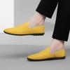 Classic Brand Men's Leather Casual Shoes Soft Soles Comfortable Commuting Driving Shoes Office Men's Business Shoes Yellow Trend
