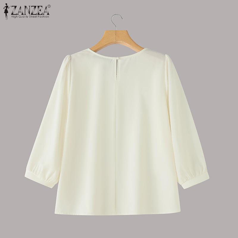 ZANZEA Women Casual Round Neck Summer 3/4 Sleeve Loose Blouse