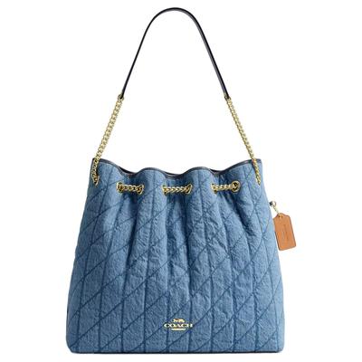 Borsa a Spalla Trapuntata in Denim Evelyn 36 Grande da Donna Indaco