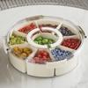 Round Snack Tray with Lid and Handle-Portable 9/6 Ccells Food Storage Box with 360 ° Swivel and Clear Window Cover for Travel
