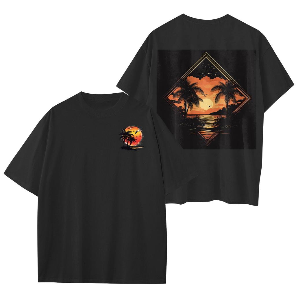 Women's Round Neck Fashionable Loose Hawaiian Print Short Sleeves