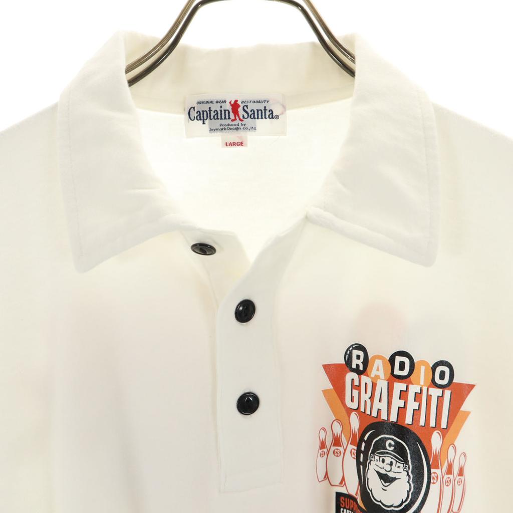 CAPTAIN SANTA Bowling print bag Short sleeve Polo shirt L off white Men's Used