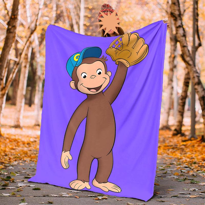 Curious George Flannel Blanket Soft Warm All-Season Throw, Design for Camping, Car Travel, Hiking Sofa, Bed, Office Perfect Gift for Parties