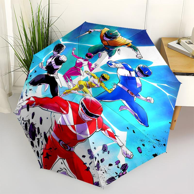 1pc Power Rangers Automatic Opening Folding Umbrella with 8-Bone Iron Frame, Portable Outdoor for Fans, Travelers, Everyday Use, and Gift Giving.T002