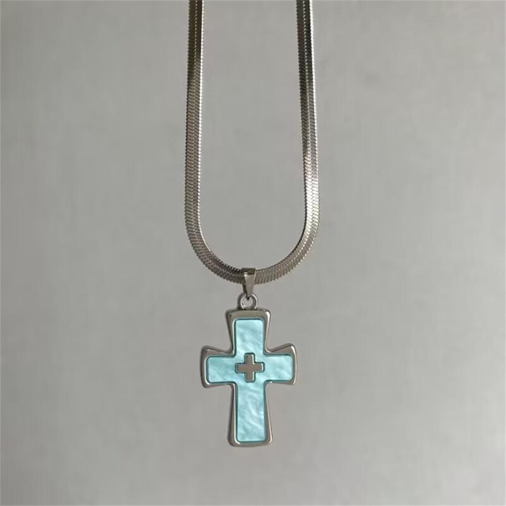 Cross Necklace With Ins Style Dark Gothic Punk Style Niche Design Unique And Spicy Style синий