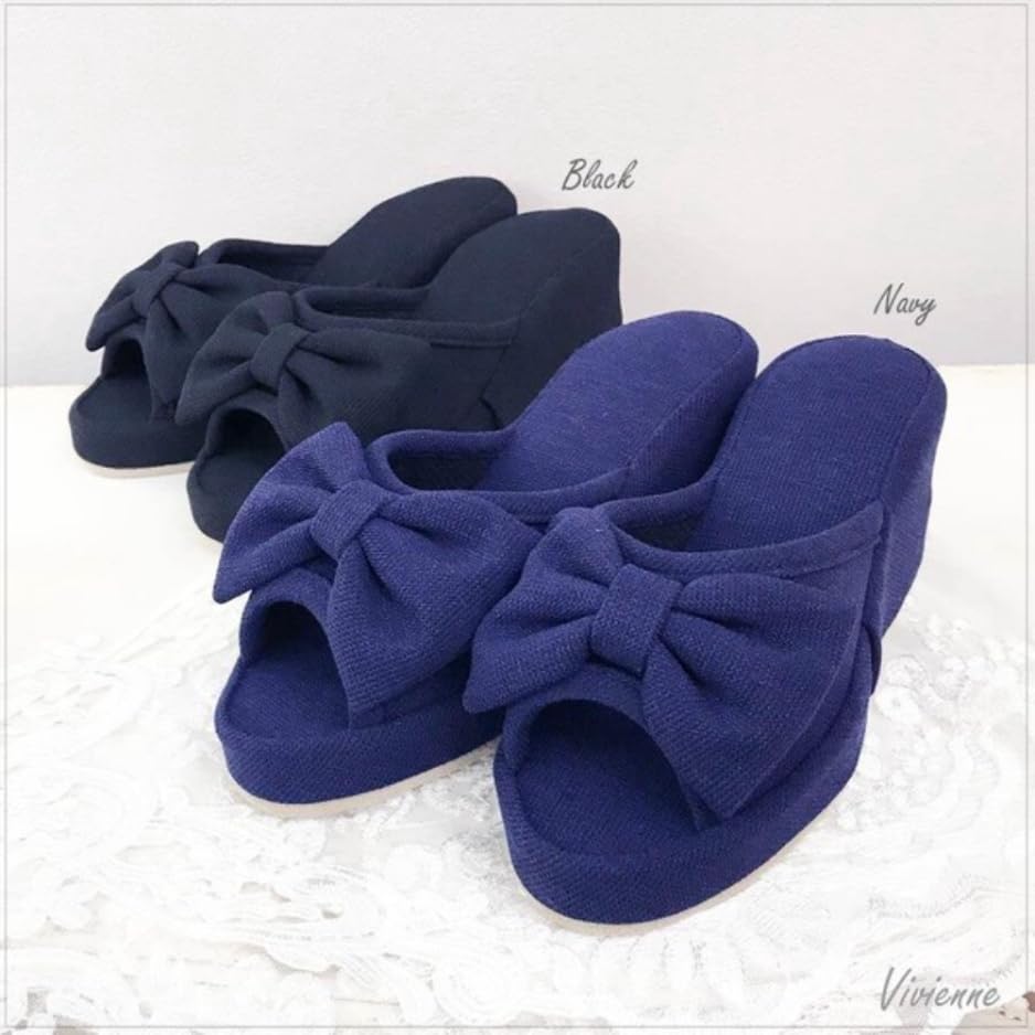 Classic Interior Ribbon Room Shoes with 8cm Free Heels, Size, Navy, 71023SP-NV