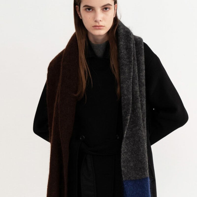 AVA MOLLI SUPER KID MOHAIR THREE-TONE MUFFLER (Royal Blue)