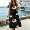 Sleeveless V Neck Midi Dress with Leaf Print Pattern Loose Fit Lightweight Material Suitable for Daily Wear and Outdoor Activities