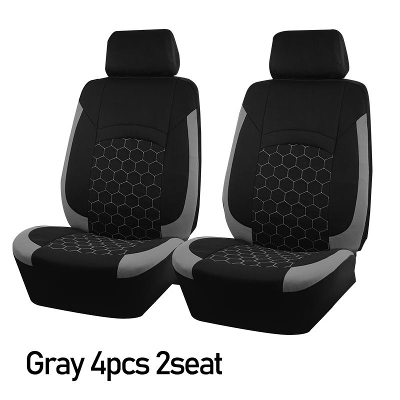 AUTOKING Universal Polyester Hexagon Embroidery Racing Car Seat Covers Set Accessories Interior With Composite Sponge Zipper 4pcs Gray