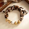 Fabric Necklace with Metallic Beads Leopard Print Scarf Choker, Faux Pearl Beads, Soft Adjustable Velvet Choker Fashion Jewelry for Women Daily