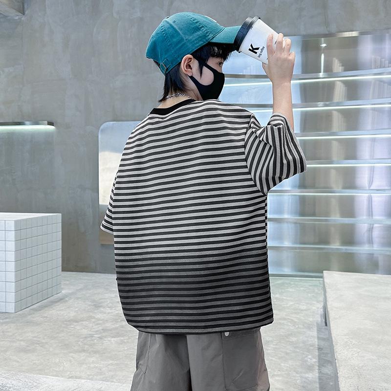 2025 Boys' Gradient Striped Short-Sleeve T-Shirt - Trendy Summer Top
