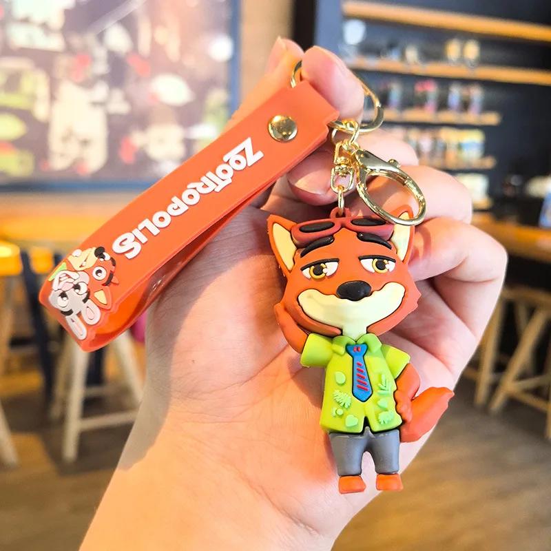 Cute  Zootopia Keychain Pvc Cartoon Character Judy Nick Chief Bogo Keyring Hanging Couples Bag Decoration Festival Gift