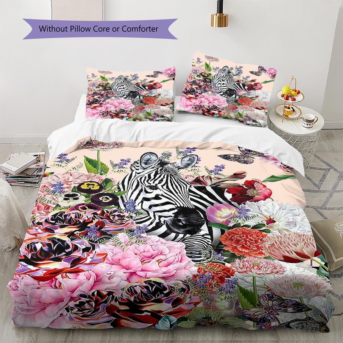Zebra Parrot Pattern Bedding Quilt Set Quilt Cover Pillowcase Home Decoration Gift (1 * duvet cover + 2 * pillowcase, without core) 135x200cm