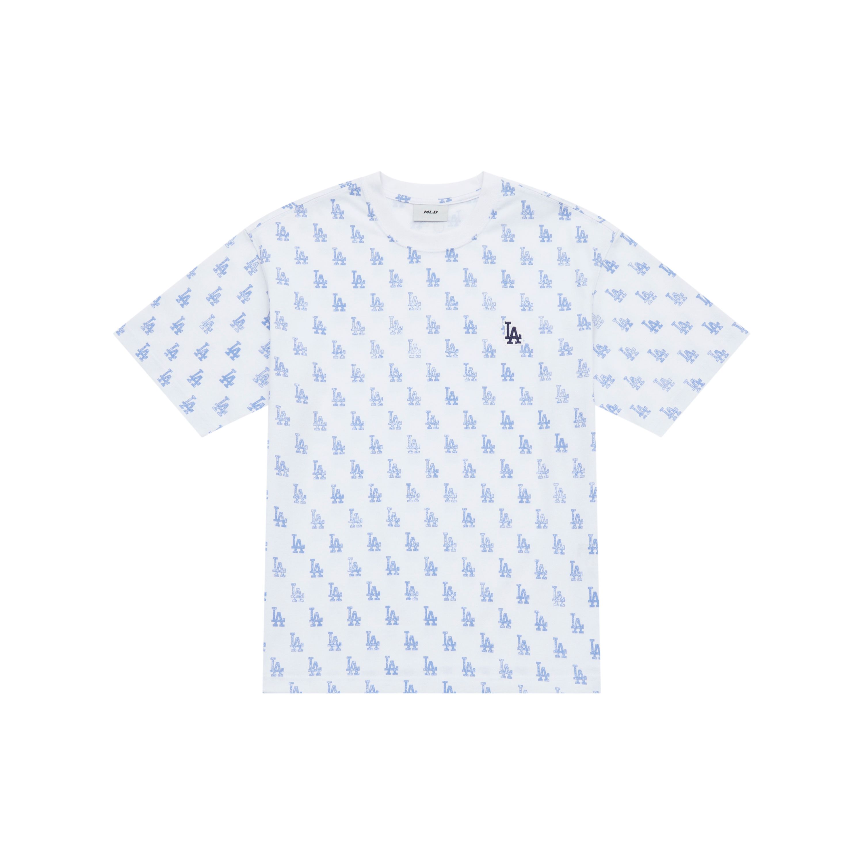 MLB Monogram Los Angeles Dodgers SS25 All Over Print Cooler Modetrend Sportlich Lässig Kurzarm T-Shirt Unisex Oberteile Tiefblau 3ATSM0253-07BLD XL white